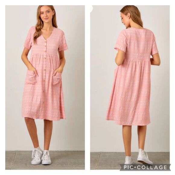 Polagram Dresses & Skirts - Polagram Plaid Short Sleeve Dress Pink Orange Boho Preppy Relaxed Plus Size 1X
